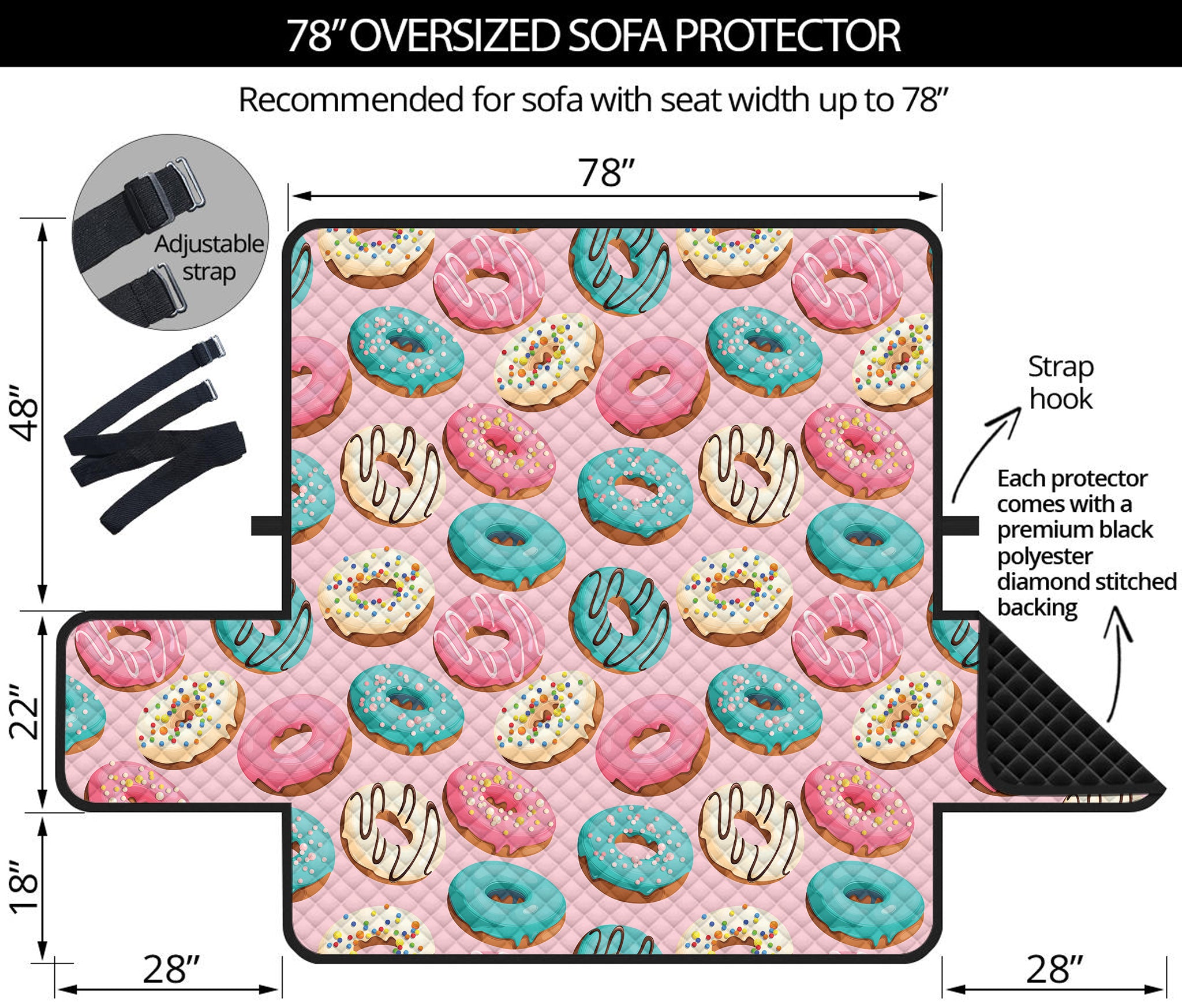 Cute Donut Pattern Print Oversized Sofa Protector