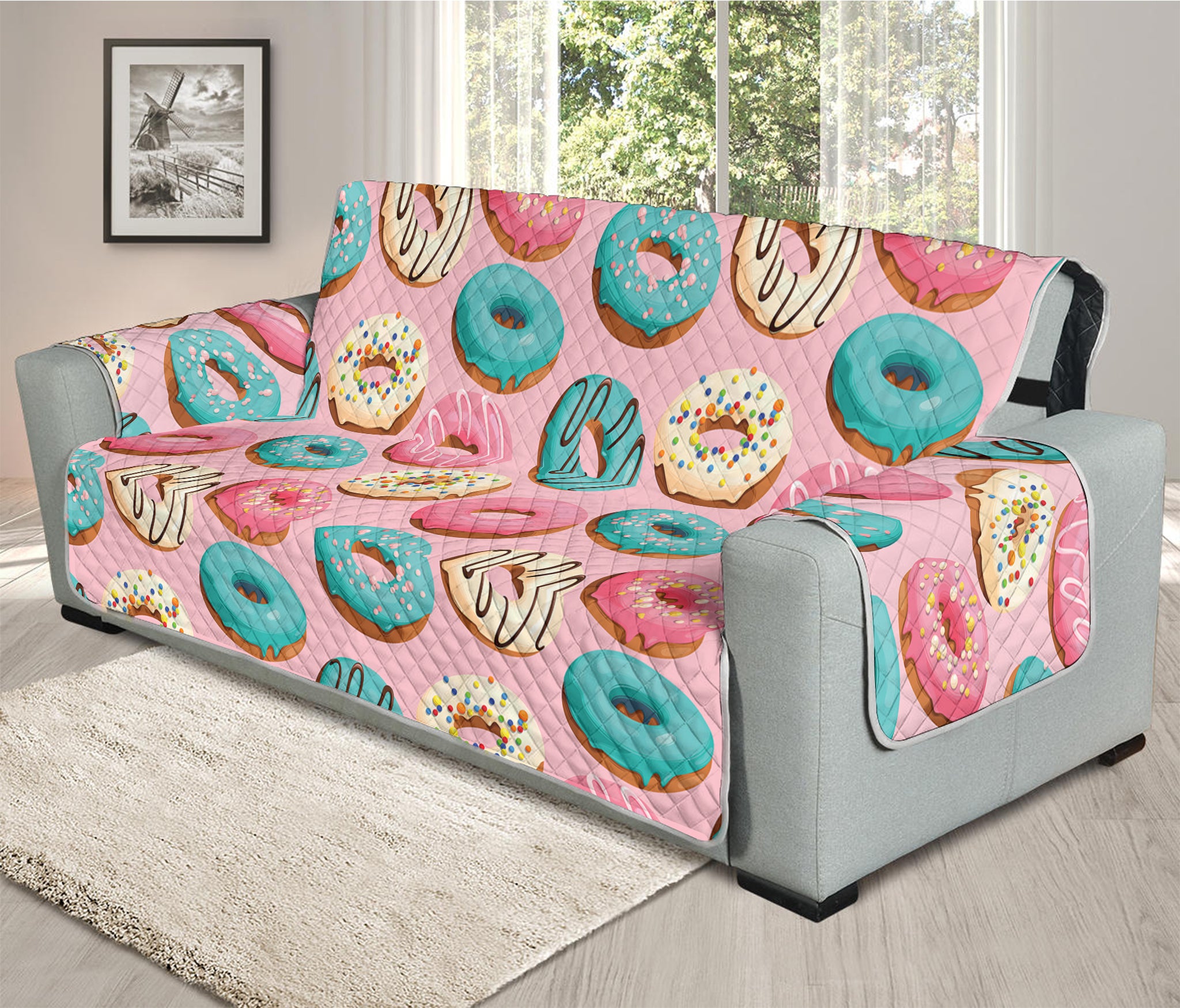 Cute Donut Pattern Print Oversized Sofa Protector