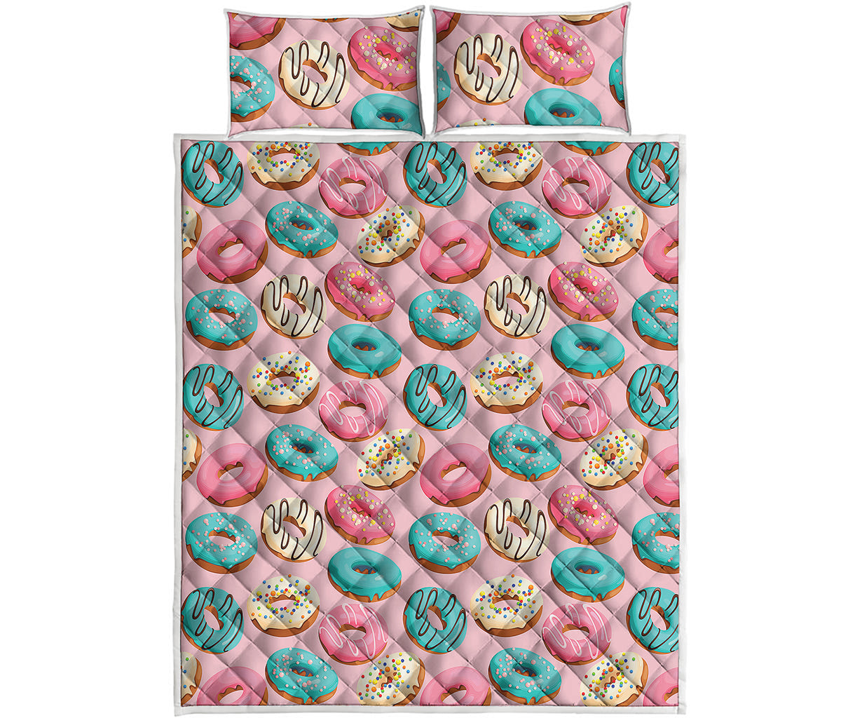 Cute Donut Pattern Print Quilt Bed Set