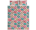 Cute Donut Pattern Print Quilt Bed Set