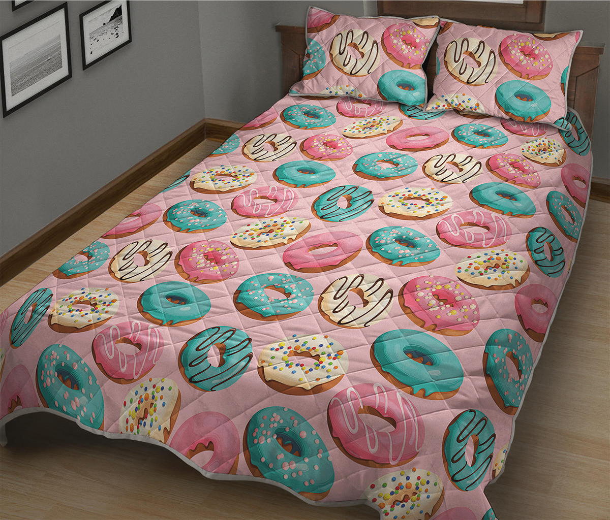 Cute Donut Pattern Print Quilt Bed Set