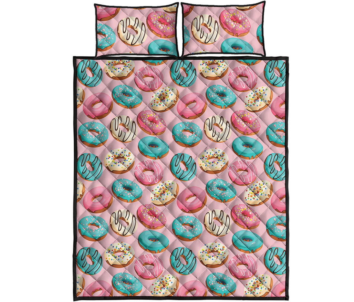 Cute Donut Pattern Print Quilt Bed Set