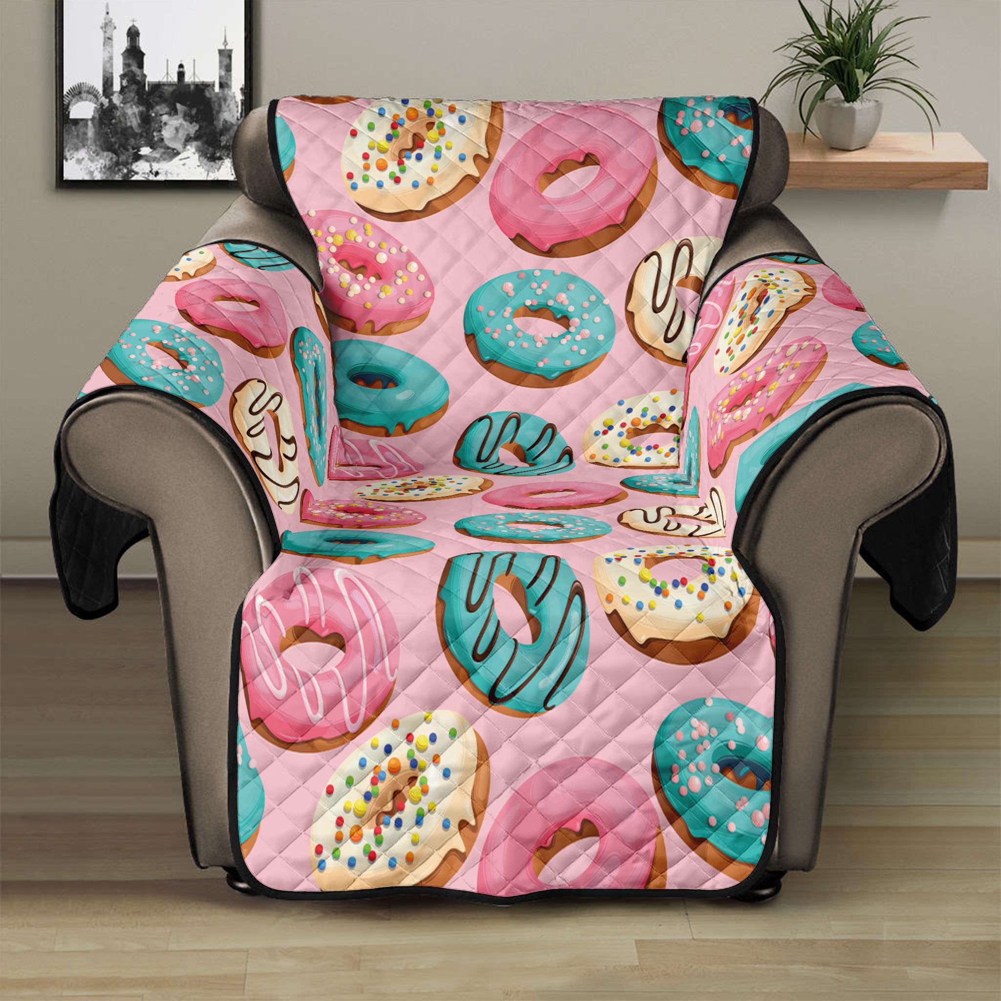 Cute Donut Pattern Print Recliner Protector