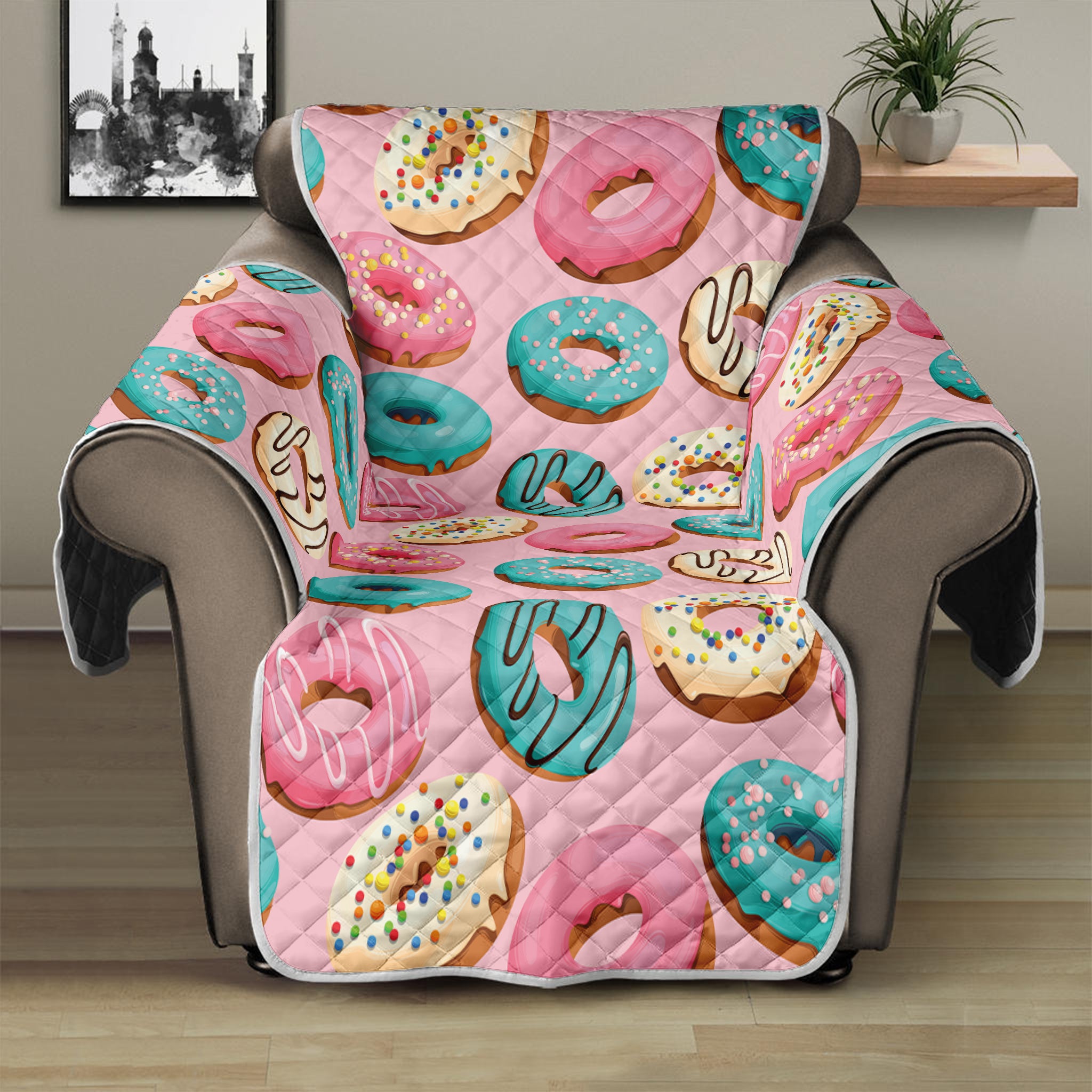 Cute Donut Pattern Print Recliner Protector