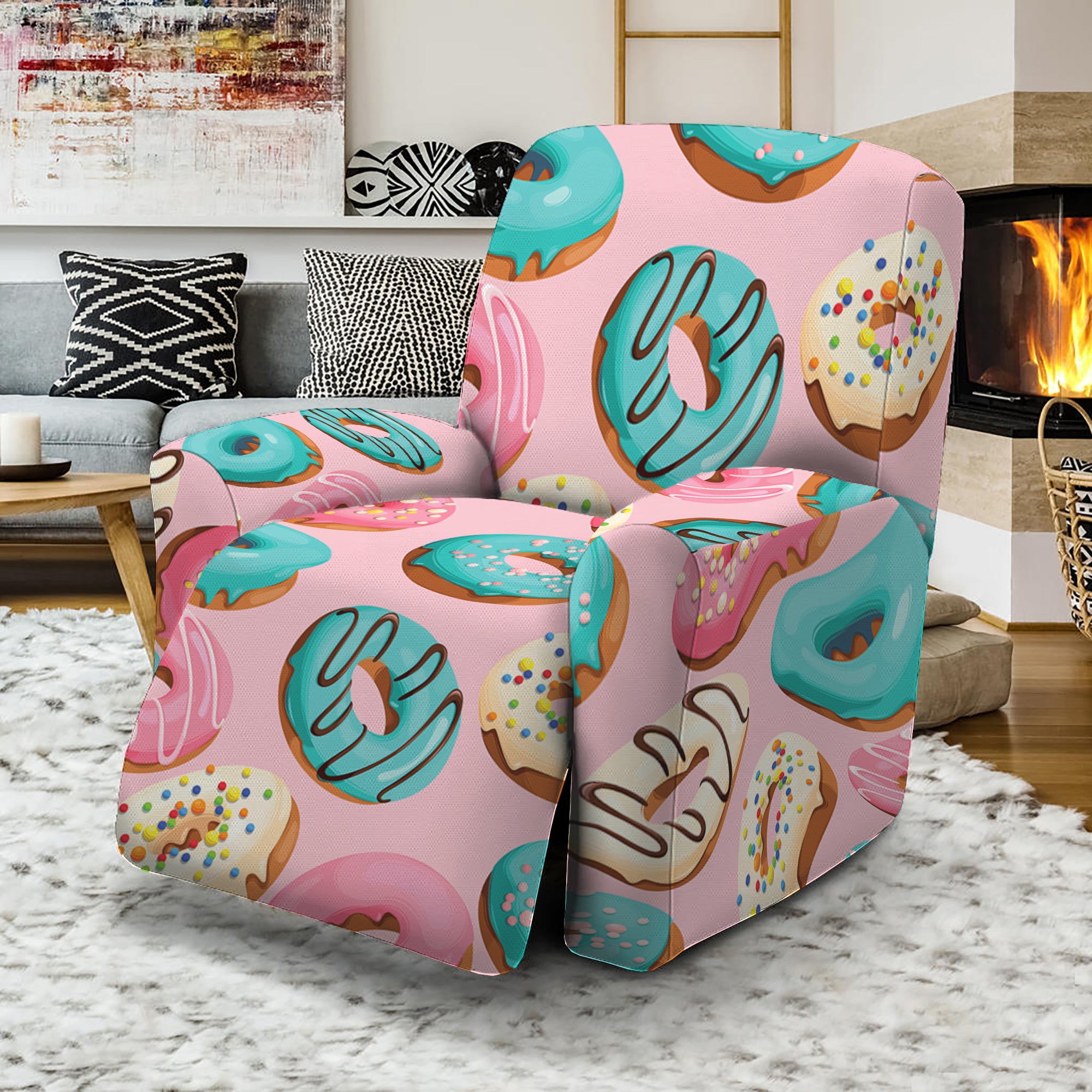 Cute Donut Pattern Print Recliner Slipcover