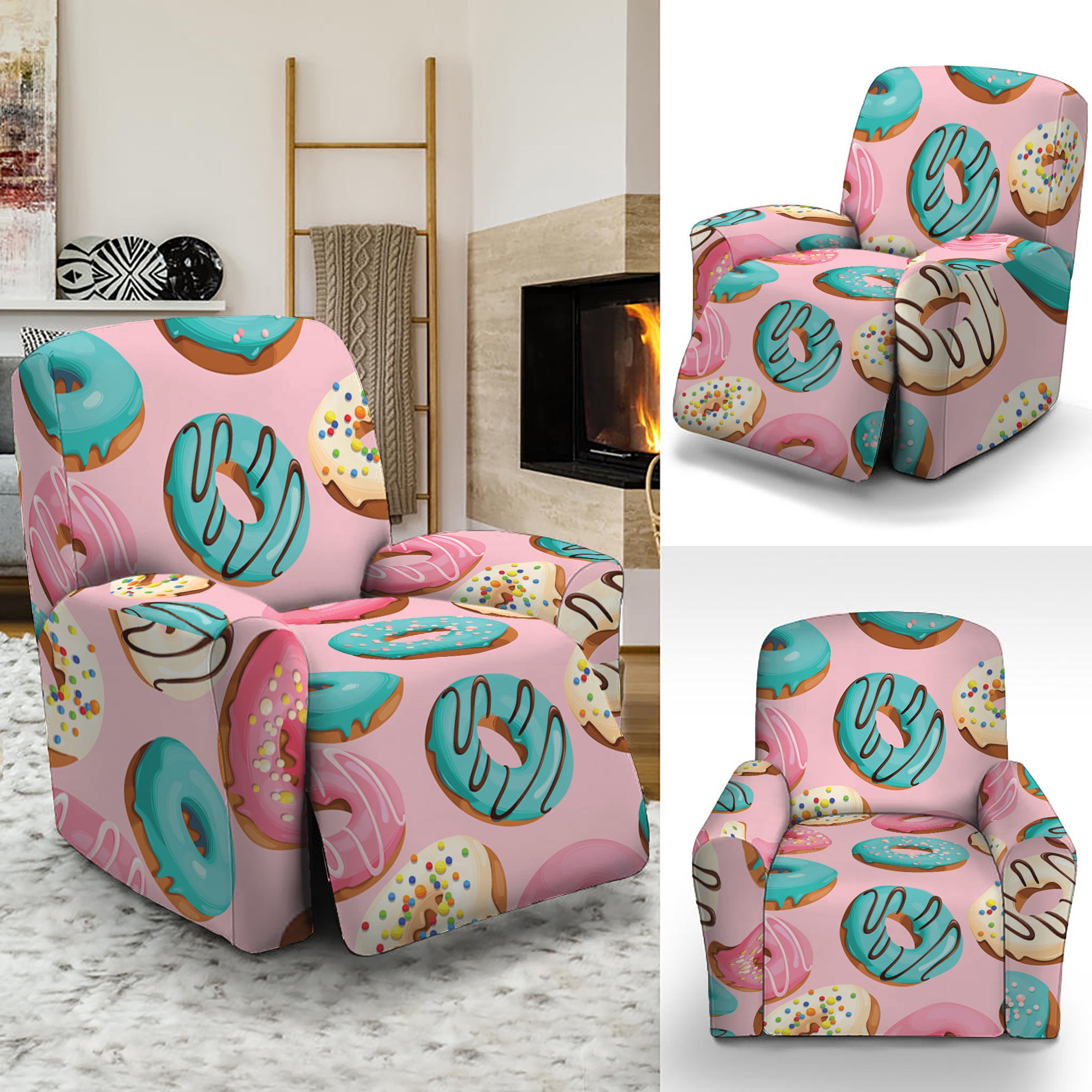 Cute Donut Pattern Print Recliner Slipcover