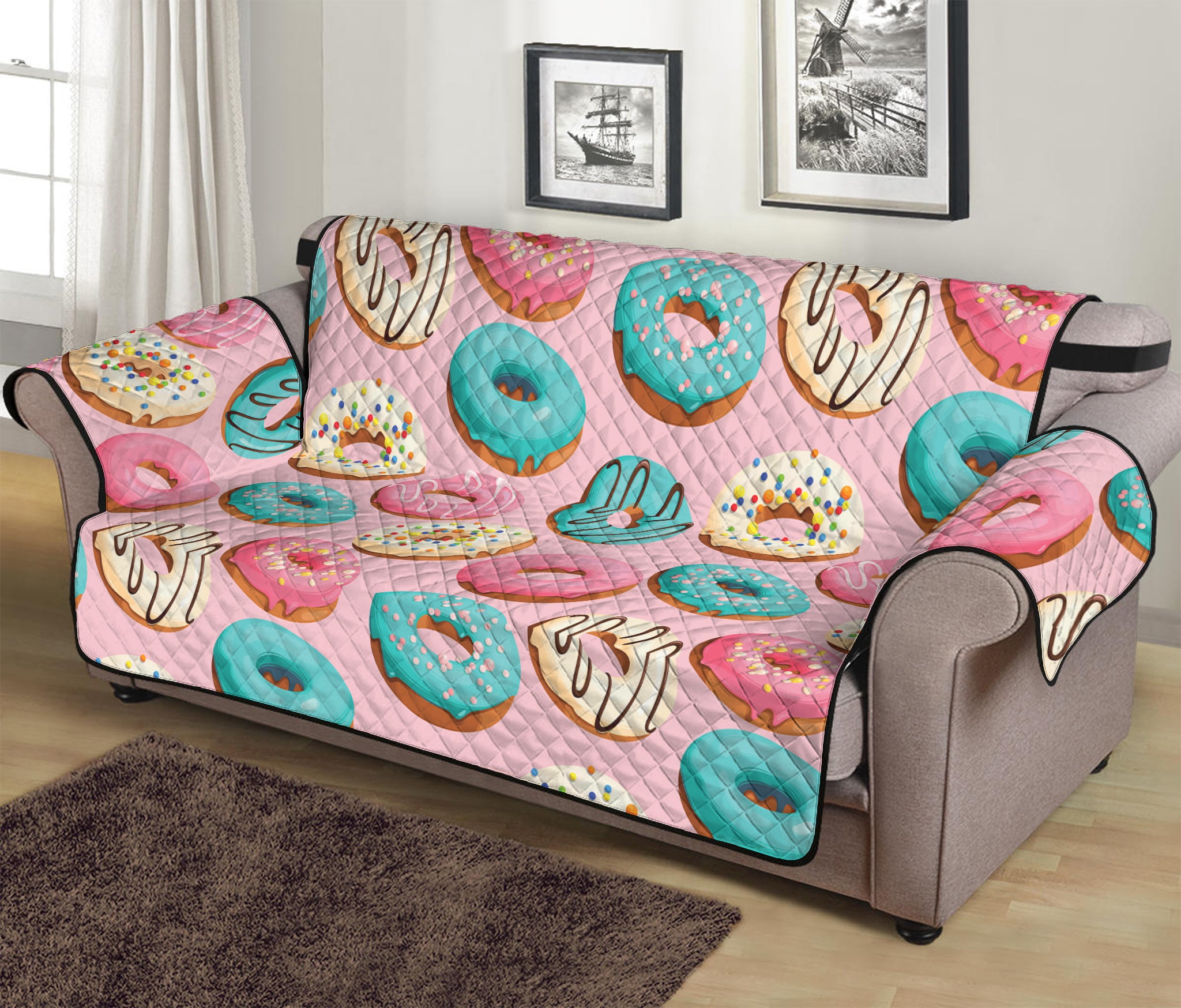 Cute Donut Pattern Print Sofa Protector