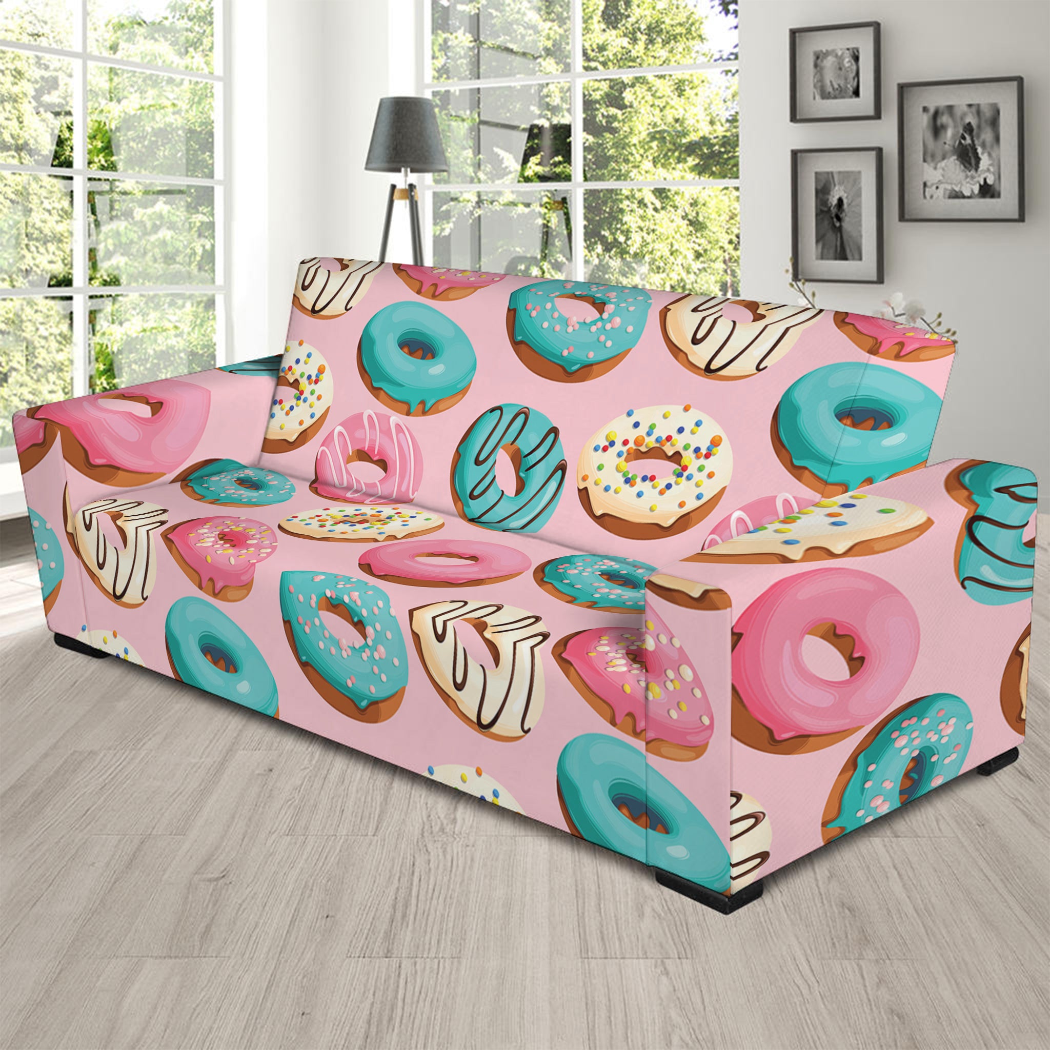 Cute Donut Pattern Print Sofa Slipcover