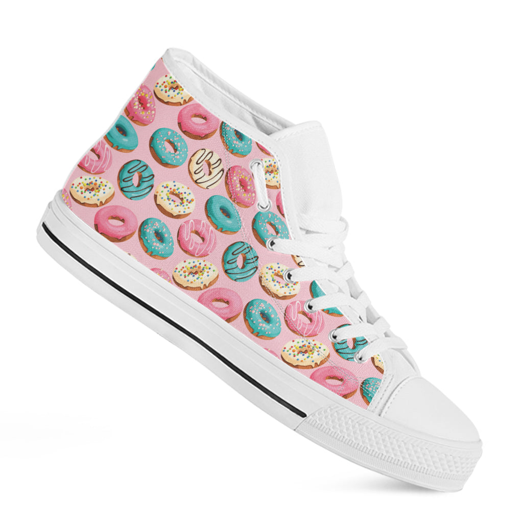 Cute Donut Pattern Print White High Top Shoes