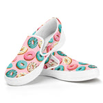 Cute Donut Pattern Print White Slip On Shoes