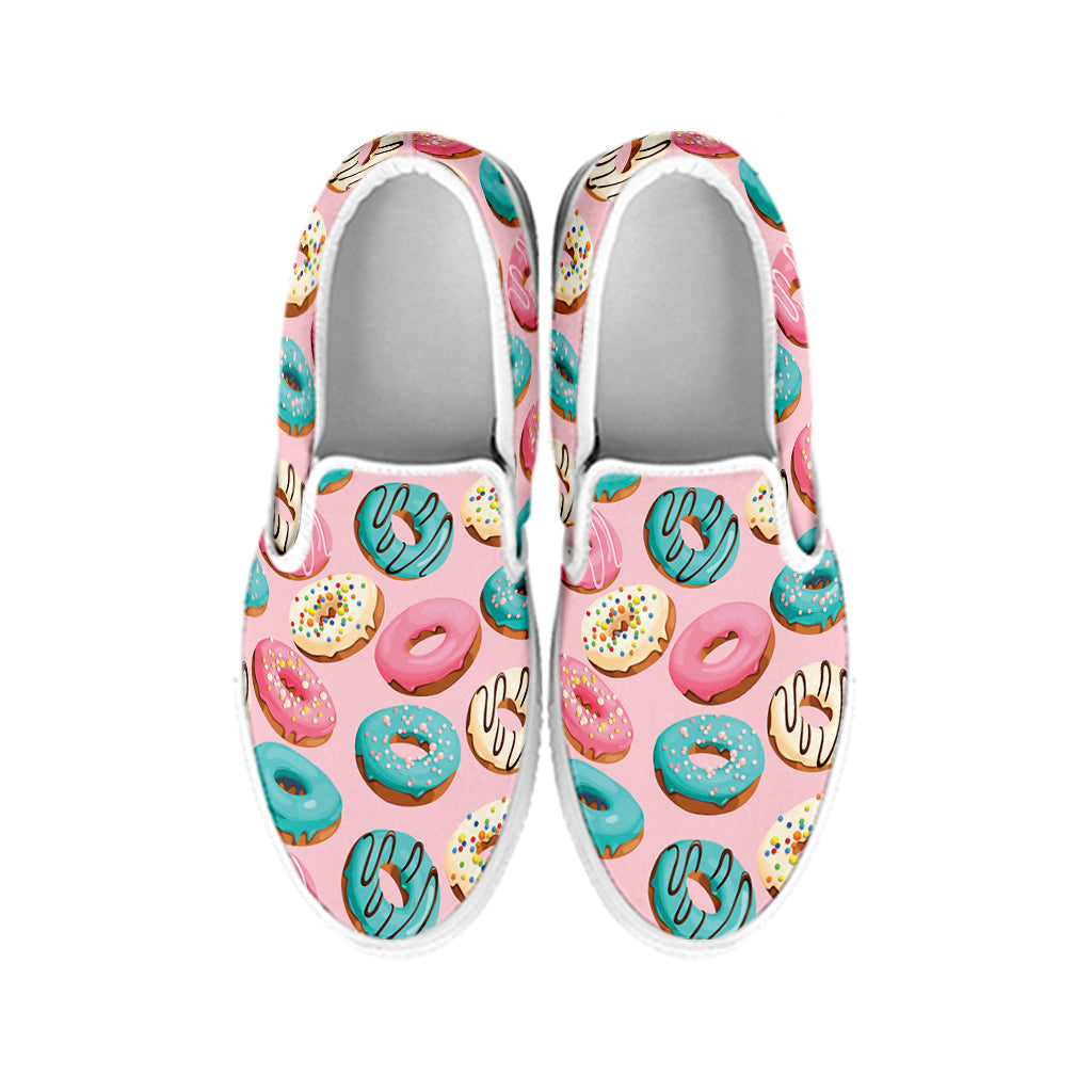 Cute Donut Pattern Print White Slip On Shoes