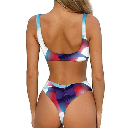 Cute Dracula Print Front Bow Tie Bikini