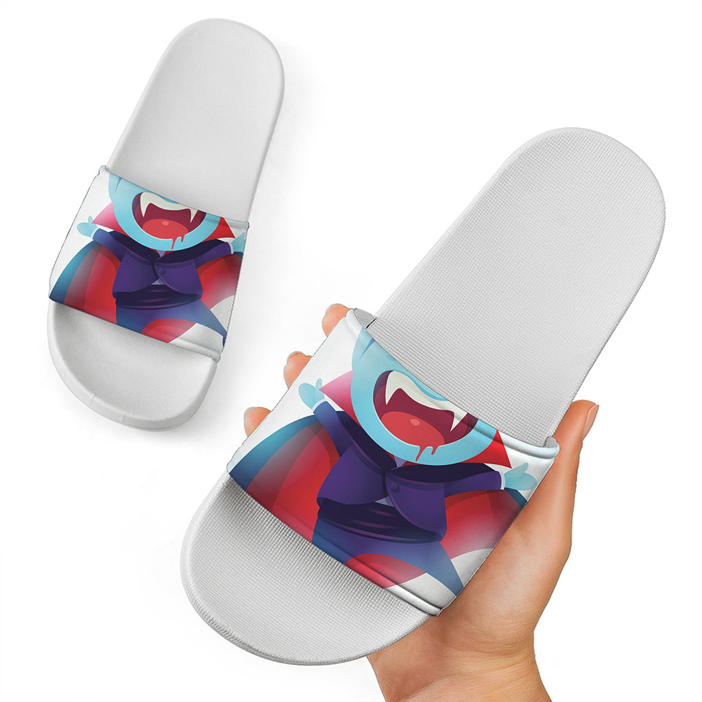 Cute Dracula Print White Slide Sandals