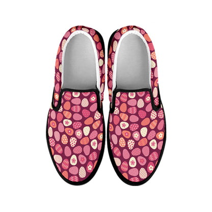 Cute Easter Eggs Pattern Print Black Slip On Shoes