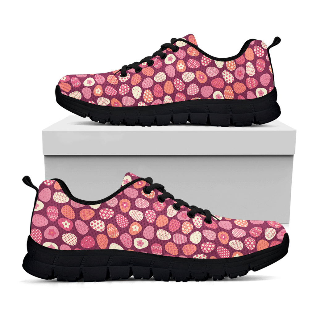Cute Easter Eggs Pattern Print Black Sneakers