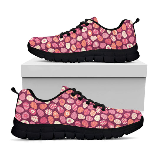 Cute Easter Eggs Pattern Print Black Sneakers