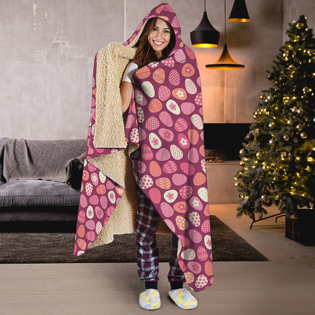 Cute Easter Eggs Pattern Print Hooded Blanket