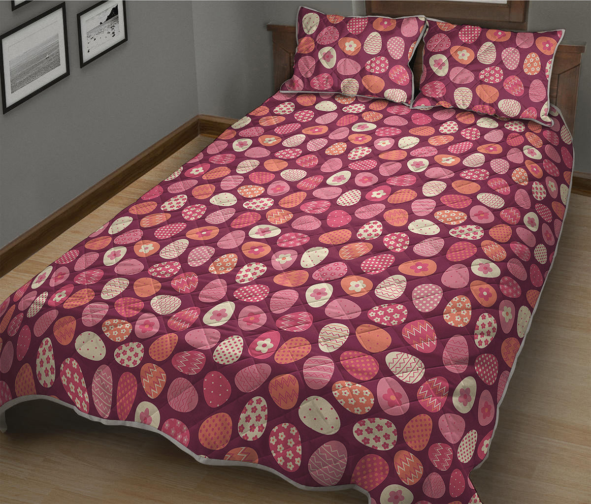 Cute Easter Eggs Pattern Print Quilt Bed Set