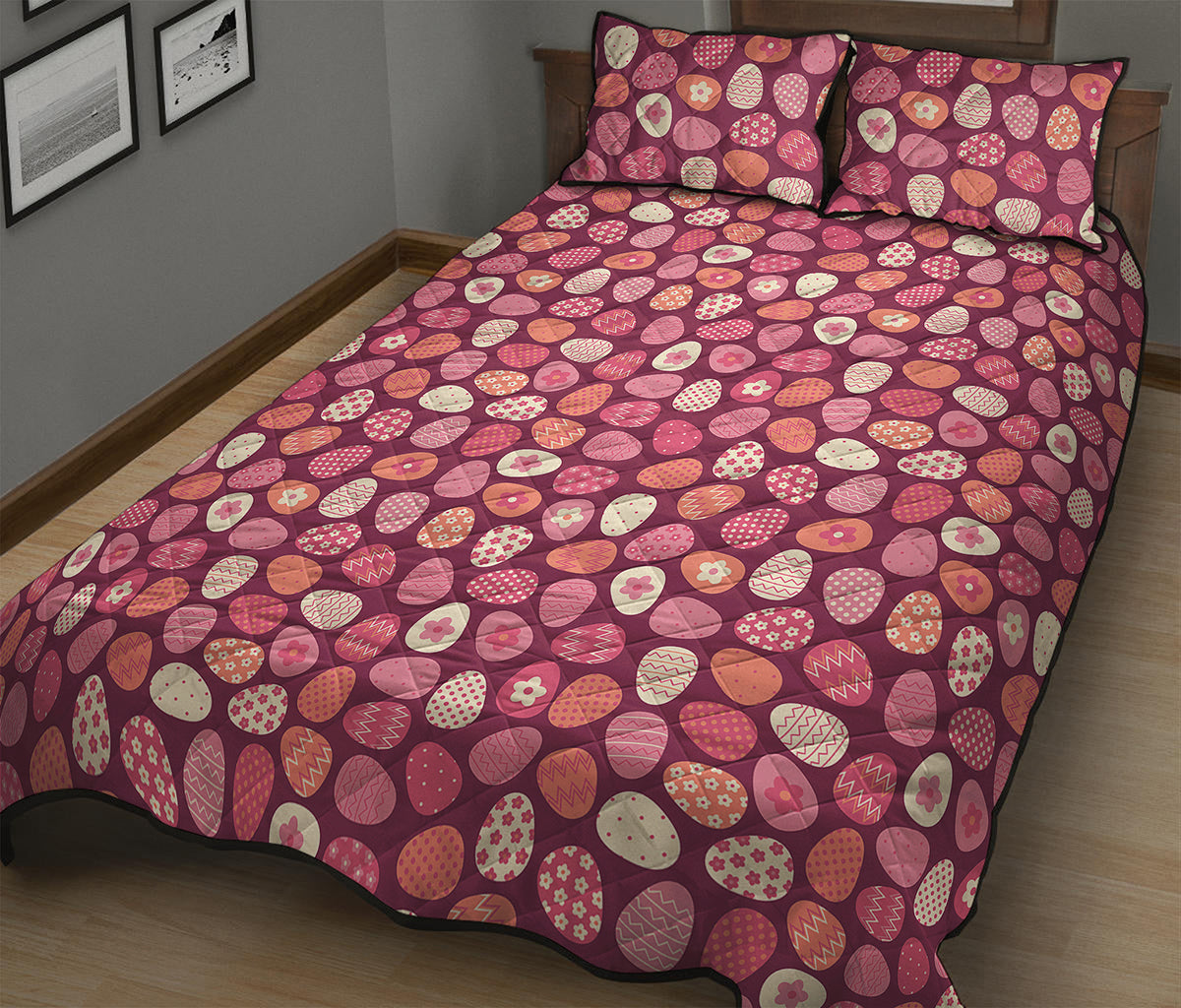 Cute Easter Eggs Pattern Print Quilt Bed Set