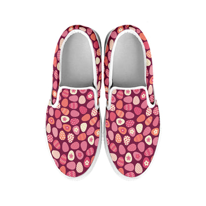 Cute Easter Eggs Pattern Print White Slip On Shoes