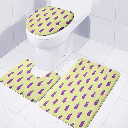 Cute Eggplant Pattern Print 3 Piece Bath Mat Set
