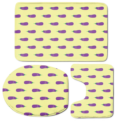 Cute Eggplant Pattern Print 3 Piece Bath Mat Set