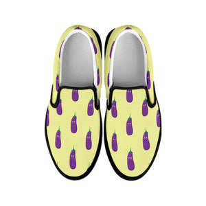 Cute Eggplant Pattern Print Black Slip On Shoes