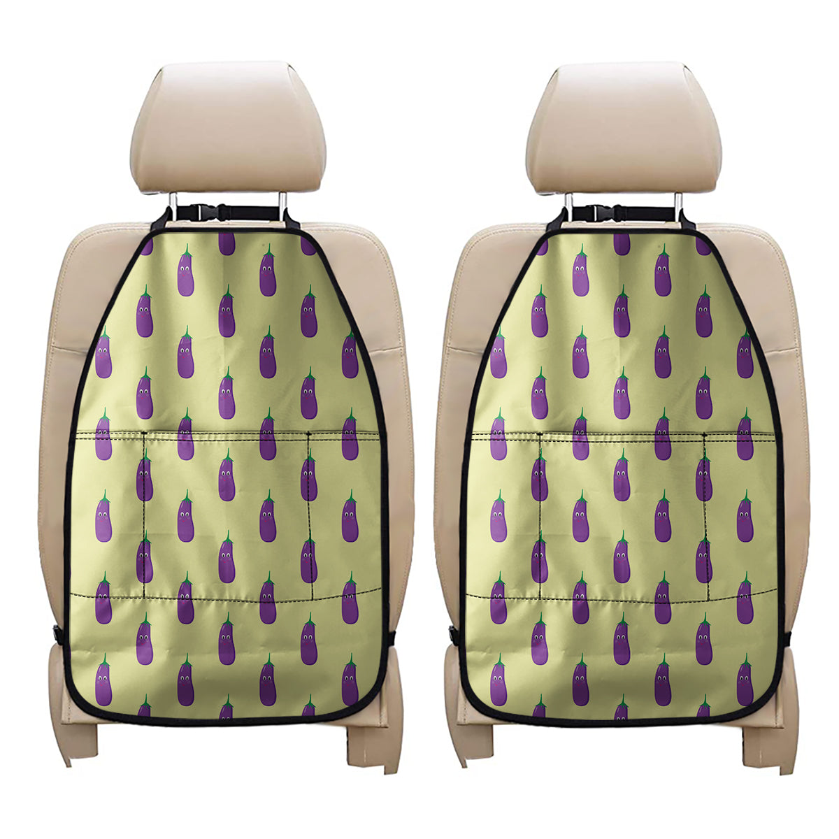 Cute Eggplant Pattern Print Car Seat Organizers