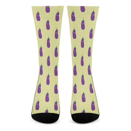 Cute Eggplant Pattern Print Crew Socks