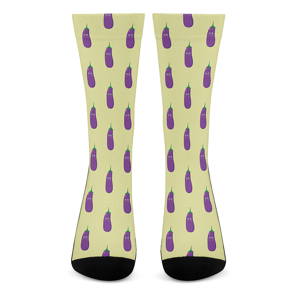 Cute Eggplant Pattern Print Crew Socks