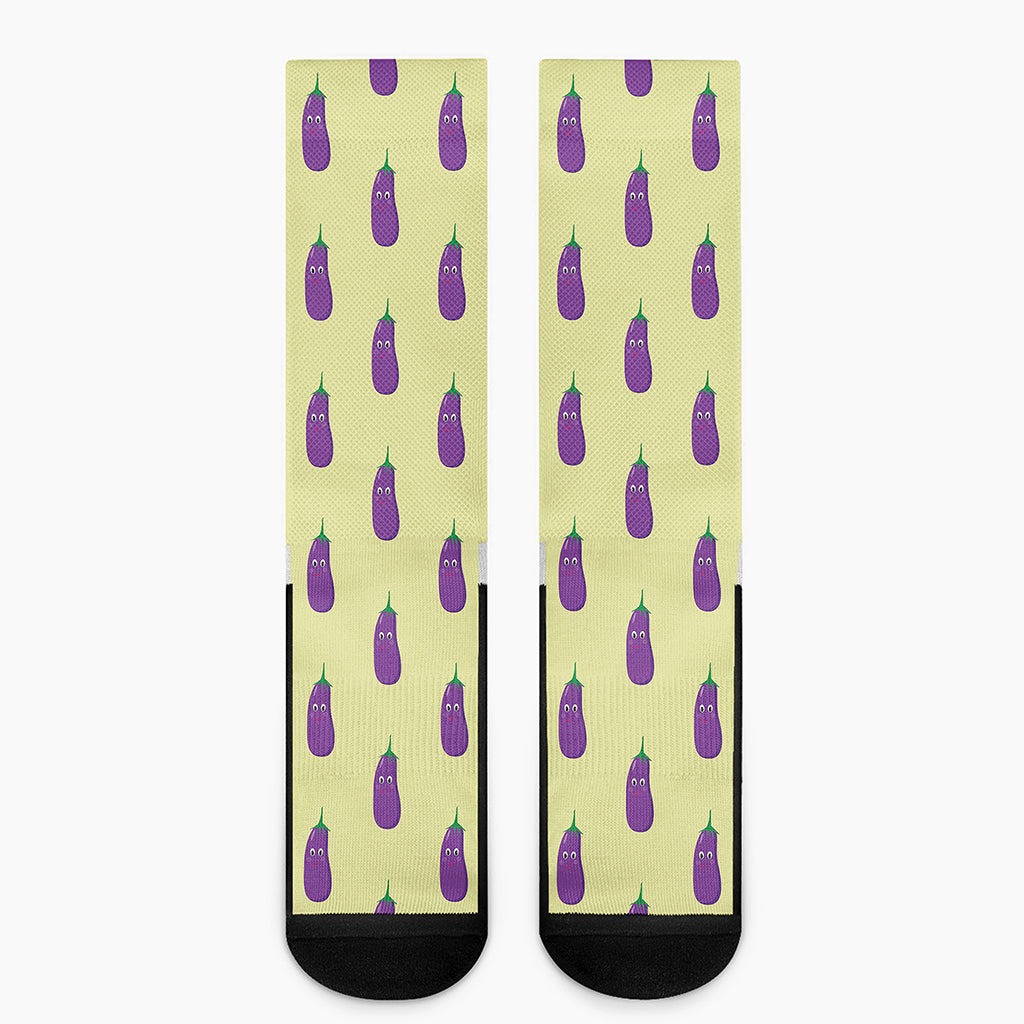 Cute Eggplant Pattern Print Crew Socks