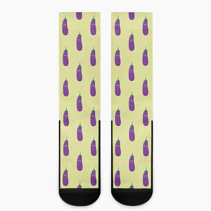 Cute Eggplant Pattern Print Crew Socks