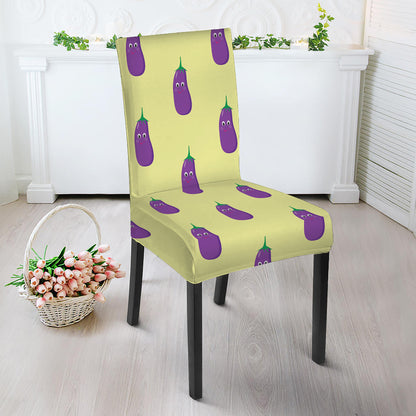 Cute Eggplant Pattern Print Dining Chair Slipcover