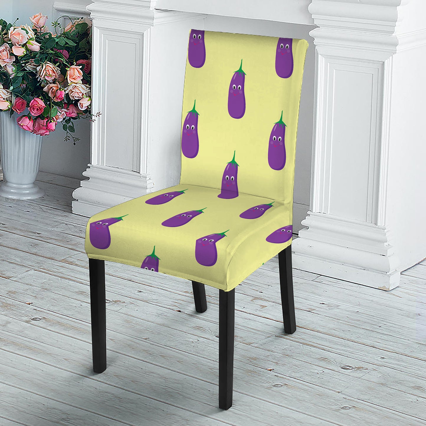 Cute Eggplant Pattern Print Dining Chair Slipcover