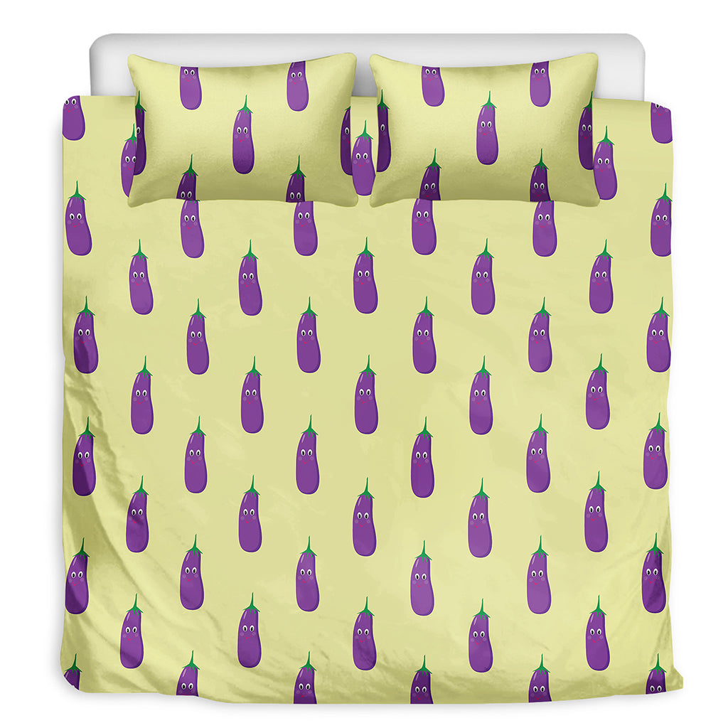 Cute Eggplant Pattern Print Duvet Cover Bedding Set