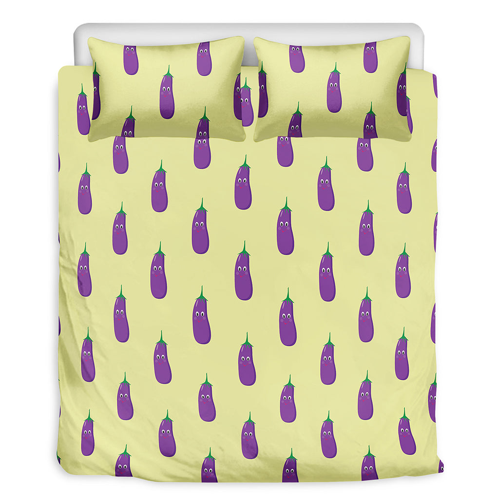 Cute Eggplant Pattern Print Duvet Cover Bedding Set