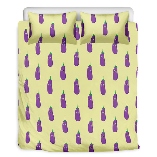 Cute Eggplant Pattern Print Duvet Cover Bedding Set