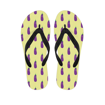 Cute Eggplant Pattern Print Flip Flops