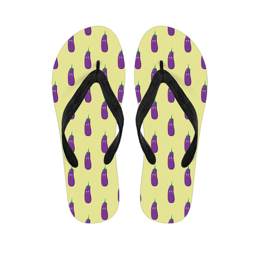 Cute Eggplant Pattern Print Flip Flops
