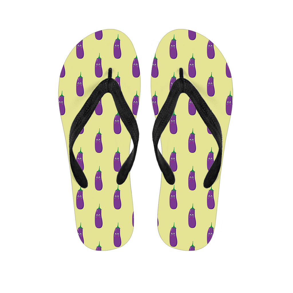 Cute Eggplant Pattern Print Flip Flops