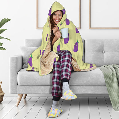 Cute Eggplant Pattern Print Hooded Blanket