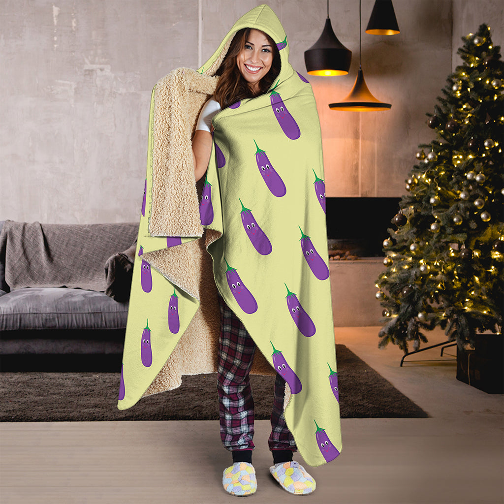 Cute Eggplant Pattern Print Hooded Blanket
