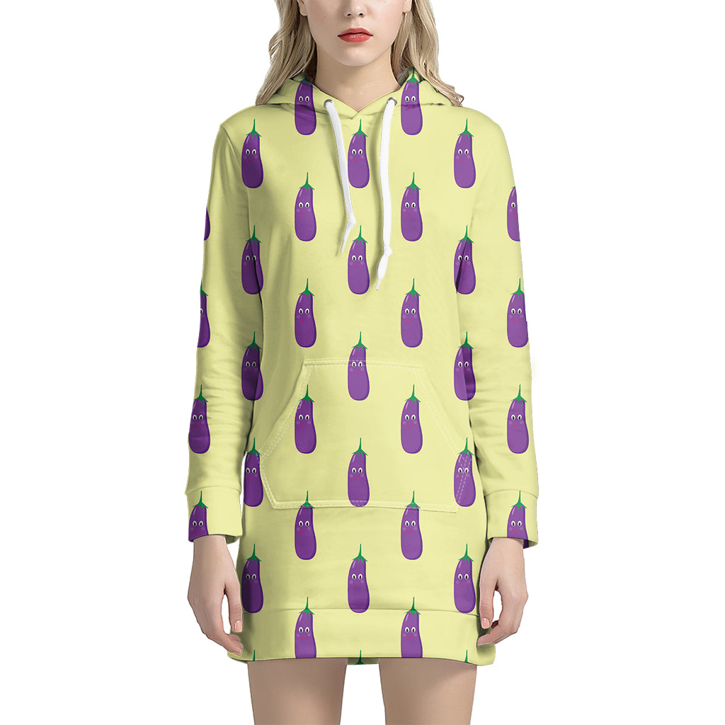 Cute Eggplant Pattern Print Hoodie Dress