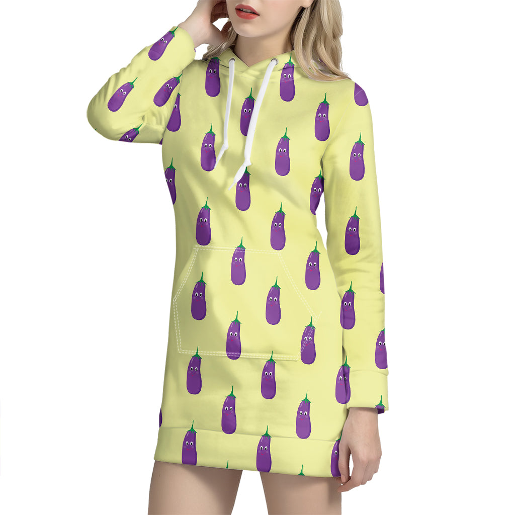 Cute Eggplant Pattern Print Hoodie Dress