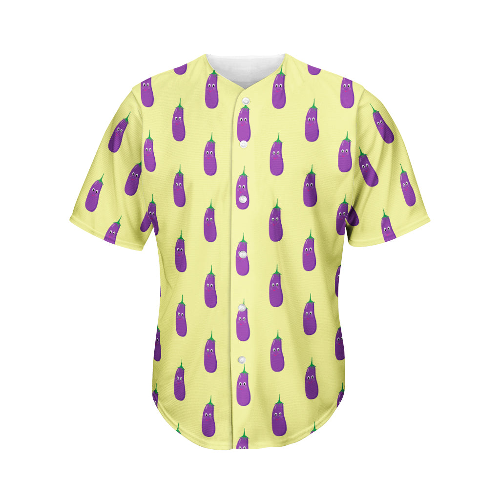 Cute Eggplant Pattern Print Men's Baseball Jersey