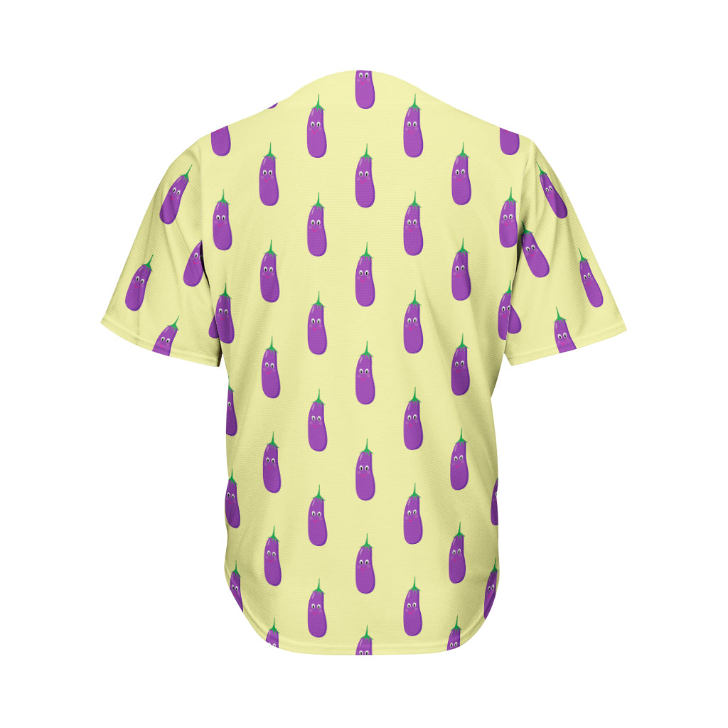 Cute Eggplant Pattern Print Men's Baseball Jersey