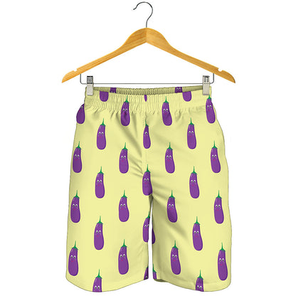Cute Eggplant Pattern Print Men's Shorts