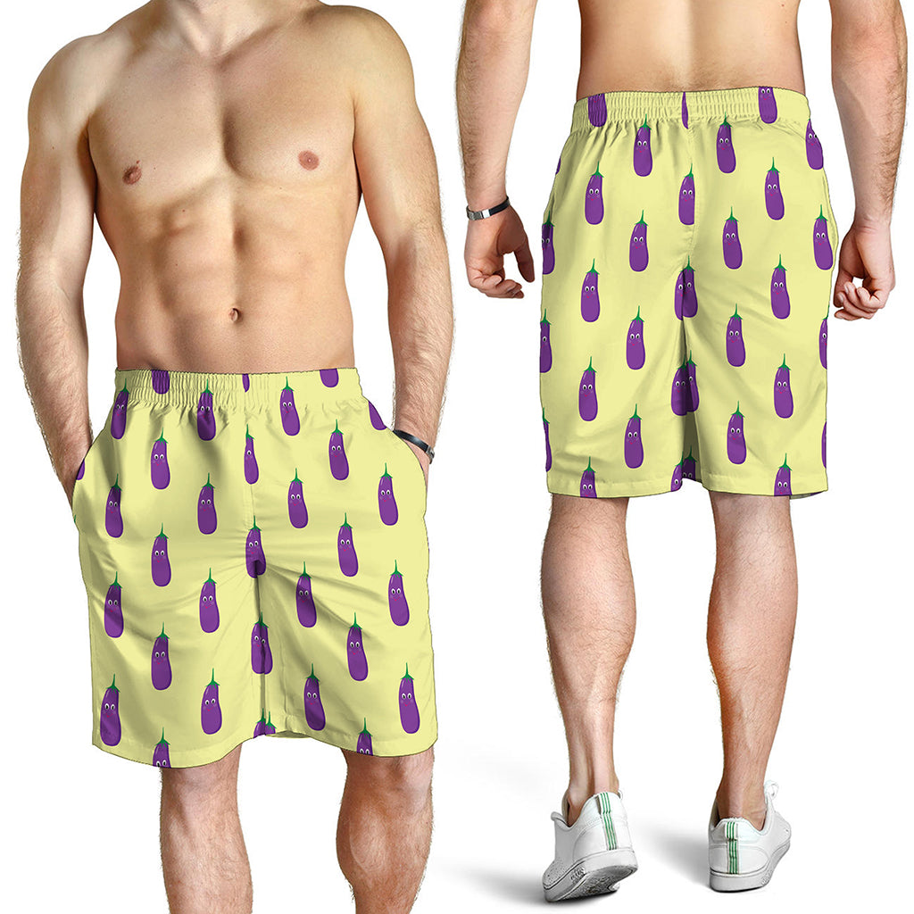 Cute Eggplant Pattern Print Men's Shorts