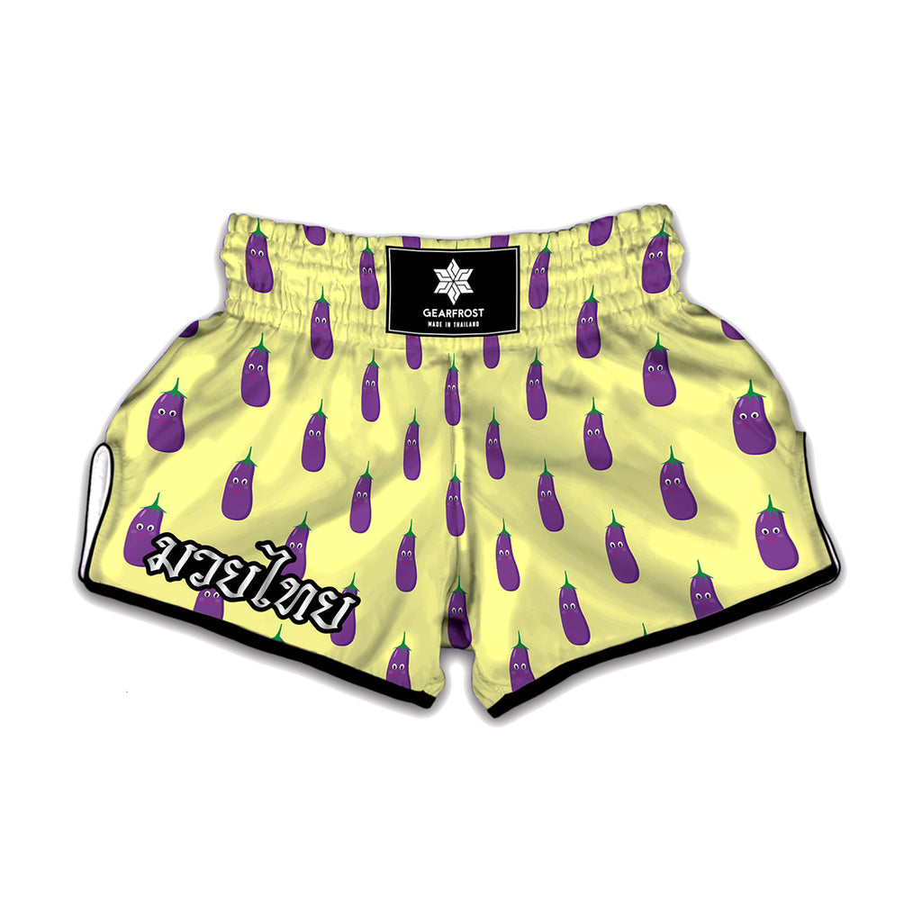 Cute Eggplant Pattern Print Muay Thai Boxing Shorts