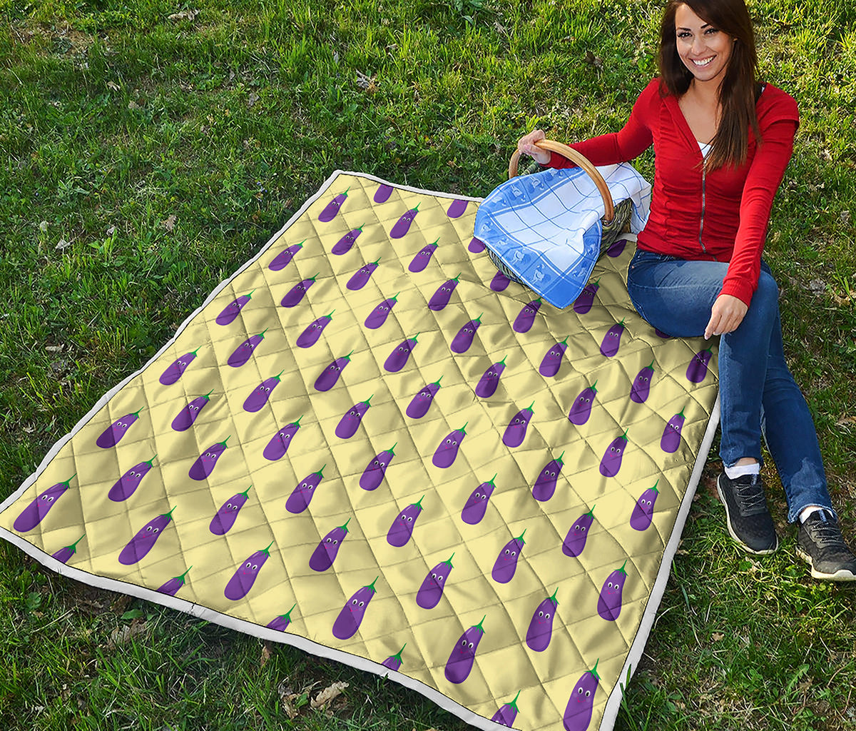 Cute Eggplant Pattern Print Quilt